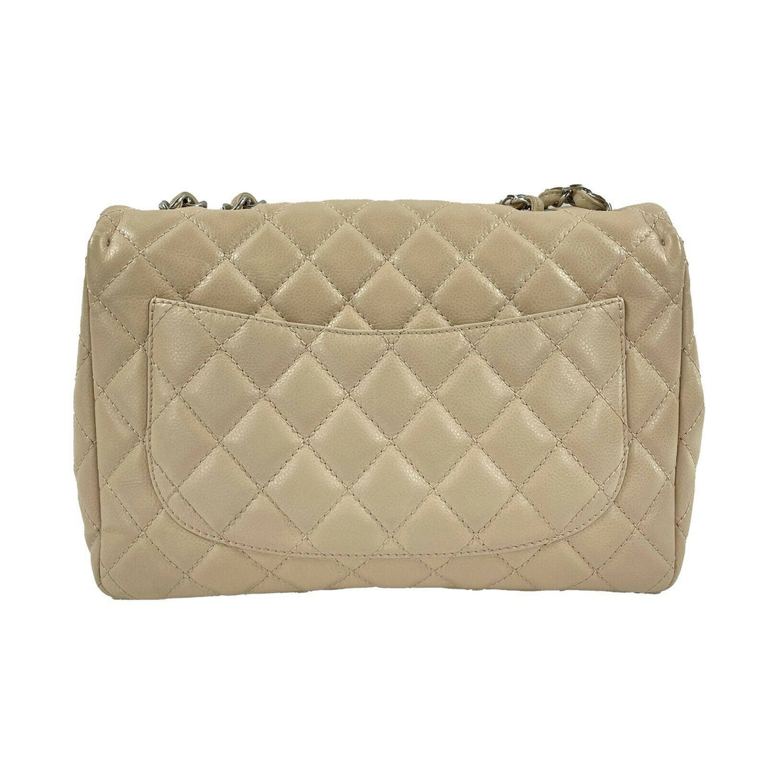 Chanel - Jumbo Lambskin Quilted Single New - Beige / Silver Shoulder Bag