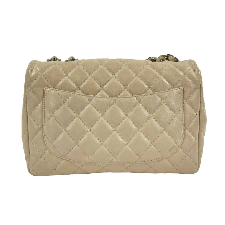 Chanel - Jumbo Lambskin Quilted Single New - Beige / Silver Shoulder Bag