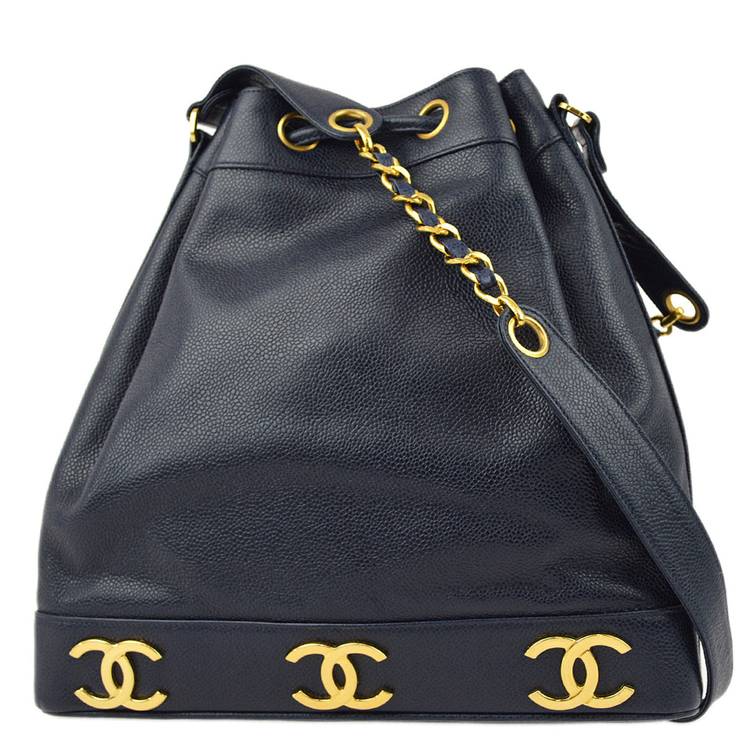 Top Quality Chanel Navy Caviar Triple CC Bucket Shoulder Bag