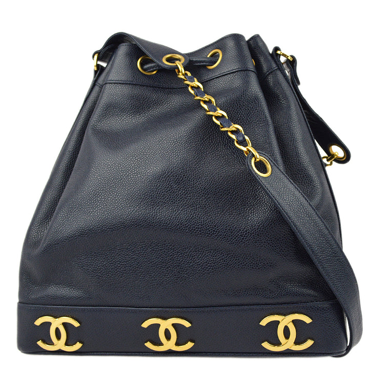 Top Quality Chanel Navy Caviar Triple CC Bucket Shoulder Bag