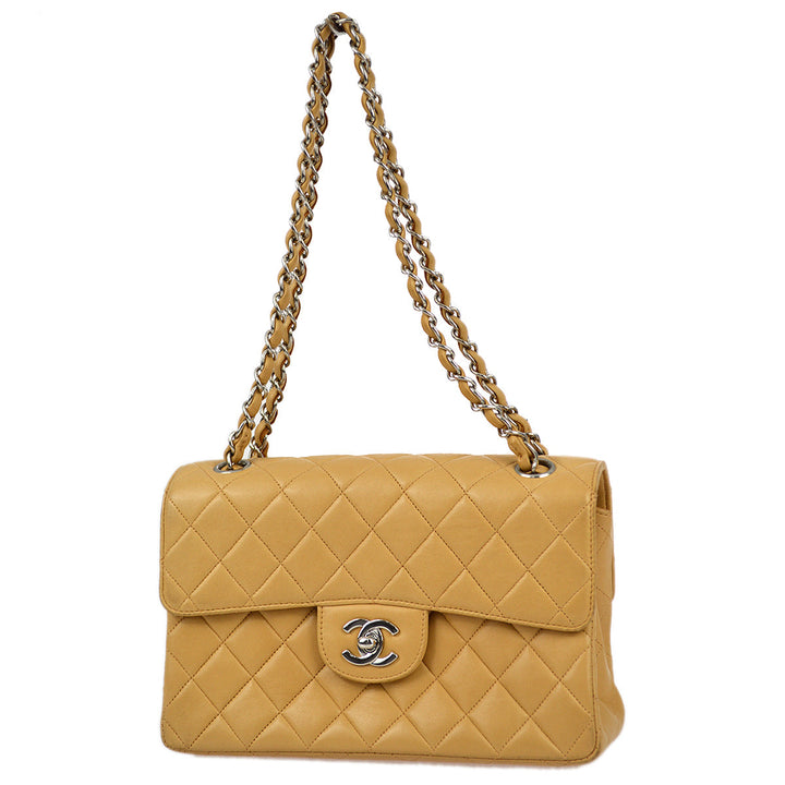 Top Quality Chanel Beige Lambskin Double Sided Classic Flap Shoulder Bag