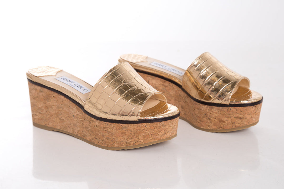 Jimmy Choo Metallic Gold Wedge SZ 36.5