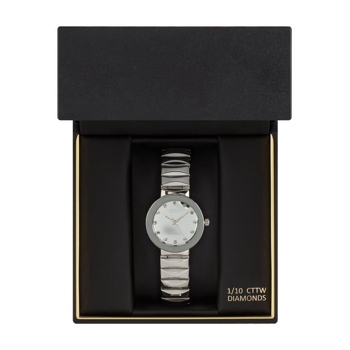 Ladies Genuine Diamond Collection Shiny Silver Watch