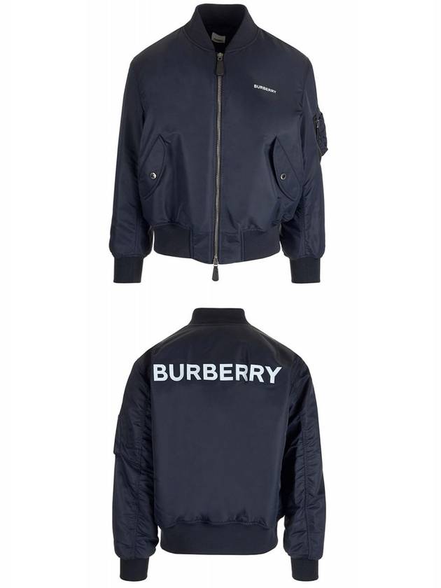Burberry Men's Logo Print Nylon Bomber Jacket Smoke Navy