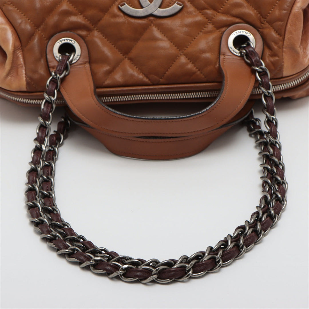 Top Quality Chanel Matrasse Leather 2WAY Handbag Brown Silver Gold  14th