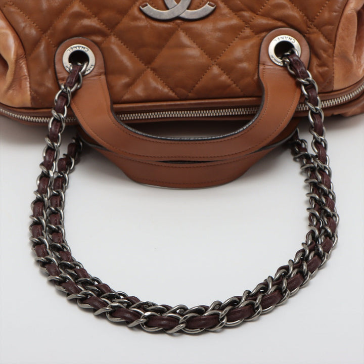 Top Quality Chanel Matrasse Leather 2WAY Handbag Brown Silver Gold  14th