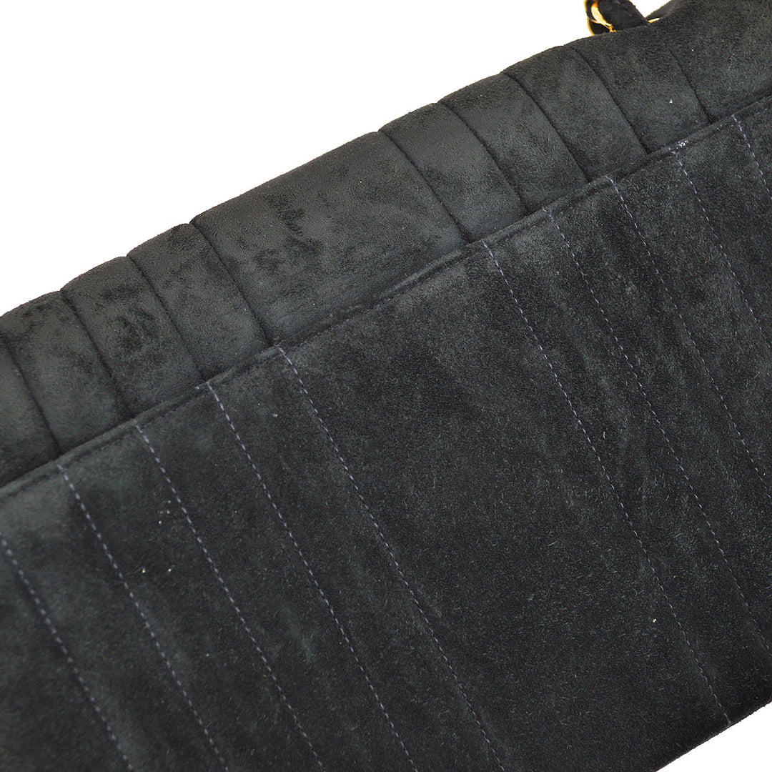 Top Quality Chanel 1991-1994 Black Suede Medium Vertical Stitch Single Flap Bag
