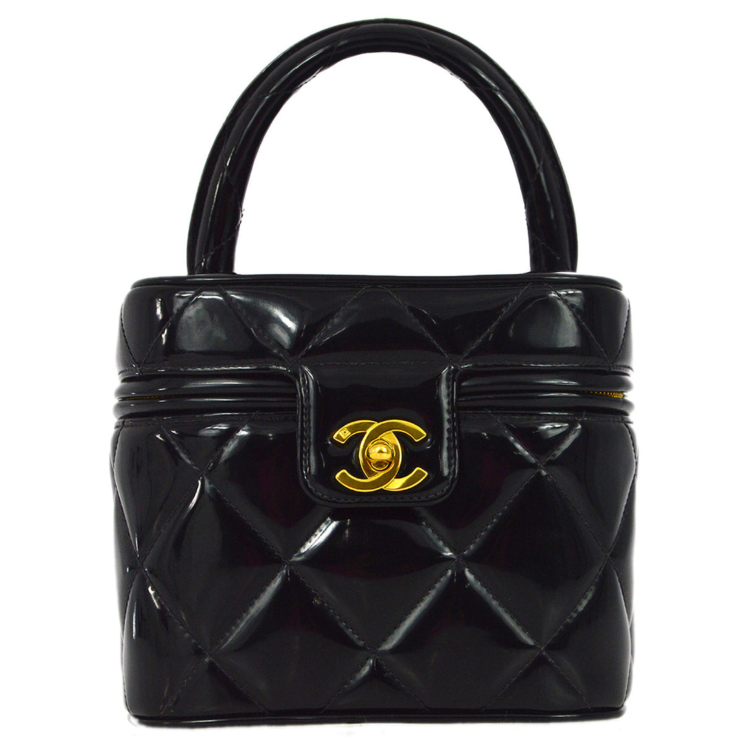 Top Quality Chanel 1994-1996 Black Patent Leather Heart Mirror Vanity Handbag