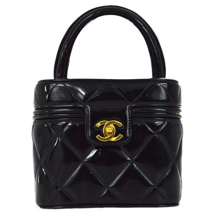 Top Quality Chanel 1994-1996 Black Patent Leather Heart Mirror Vanity Handbag