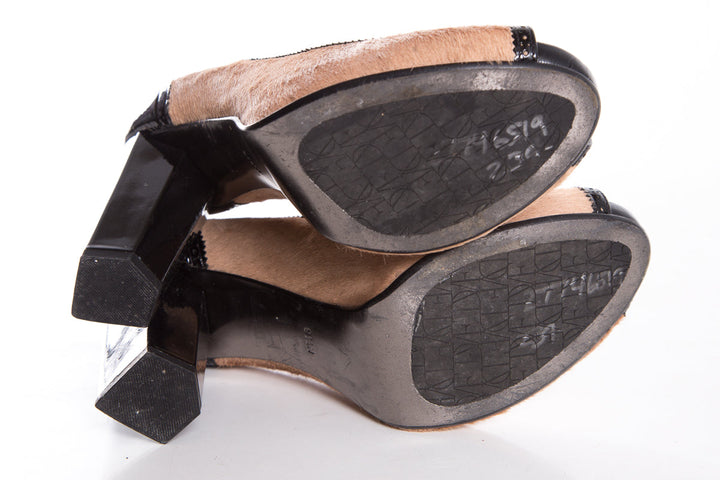 Diane Von Furstenberg Tan/Black Pony Hair Heels SZ 9.5
