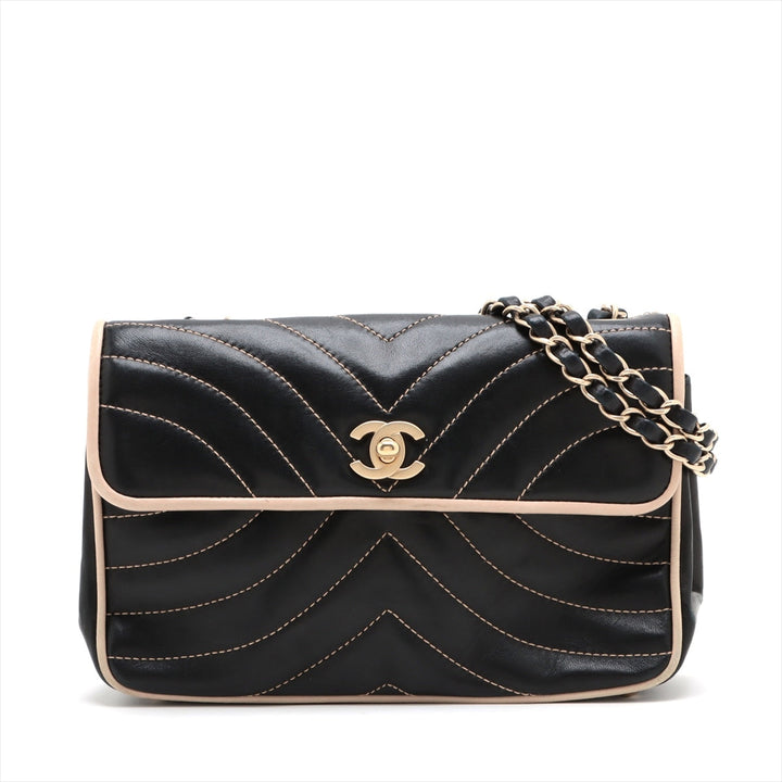 Top Quality Chanel Chevron  Single Flap Double Chain Bag Black Gold  8th