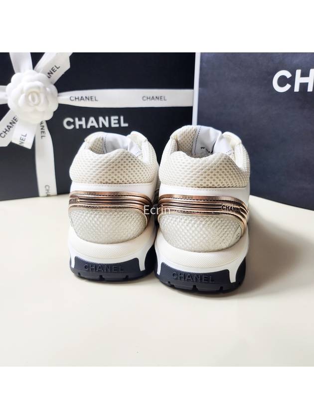 Women CC Logo Fabric Laminated Low Top Sneakers Silver Ivory Chanel