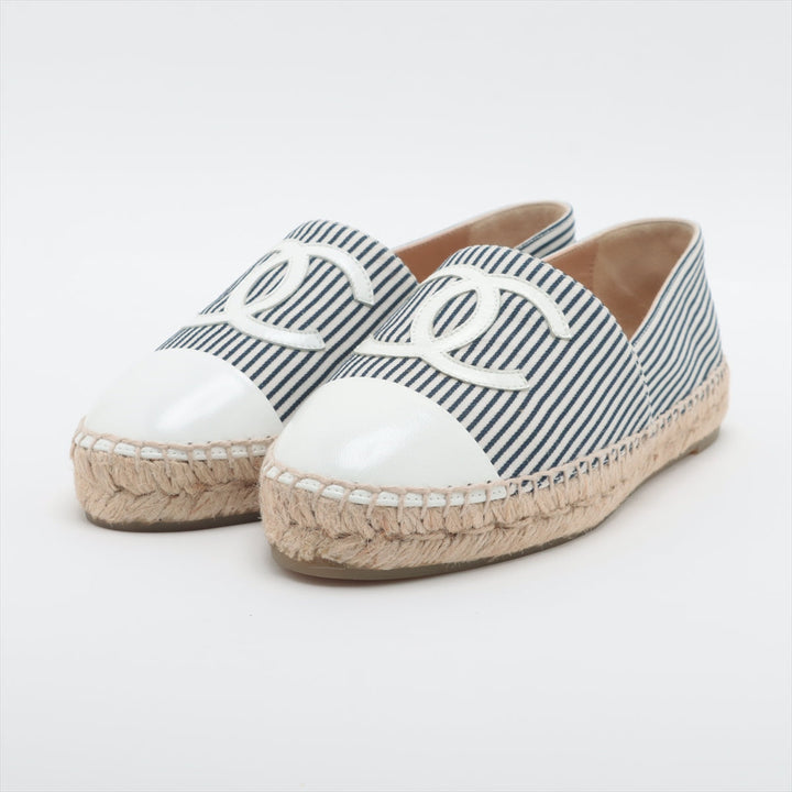 Top Quality Chanel Coco Leather X Fabric Espadrille 35  Navy X White G29762 Stripe  Bag