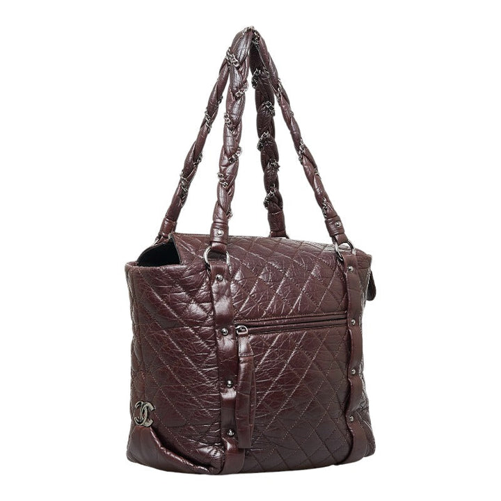 Top Quality Chanel Cocomark  Line Chain Shoulder Bag s Bag Brown Silver Leather Ladies CHANEL