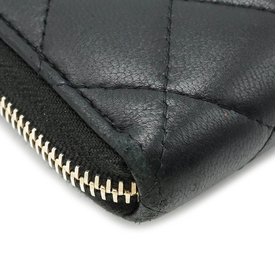 Top Quality Chanel Wallet Inner Logo Kittening Round Fassner Long Wallet Ram Skin Leather Black Black Silver Gold  AP0041