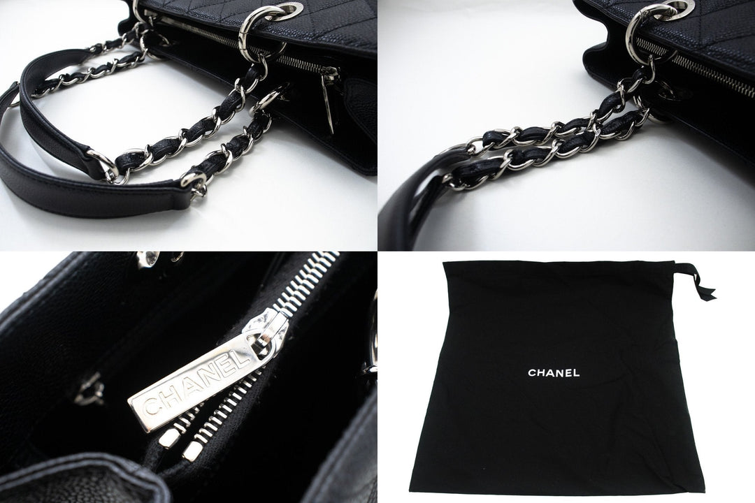 Chanel Caviar GST 13" Grand Shopping Tote Chain Shoulder Bag Black