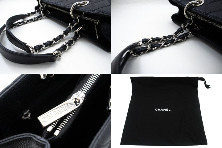 Chanel Caviar GST 13" Grand Shopping Tote Chain Shoulder Bag Black