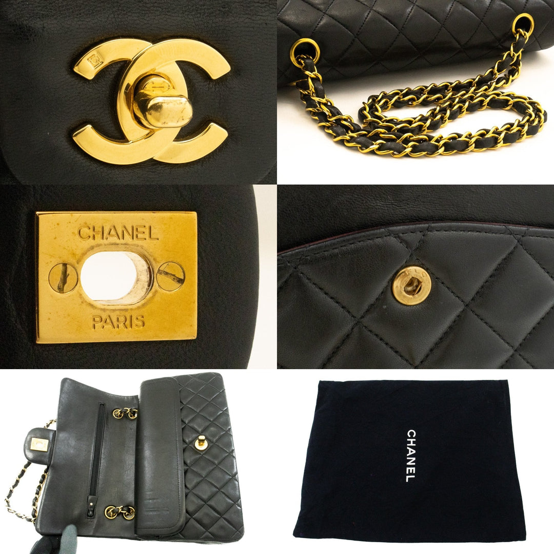 Top Quality Chanel Classic Double New 10" Chain Shoulder Bag Black Lambskin