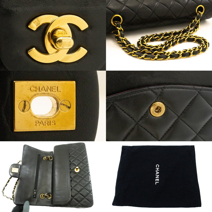 Top Quality Chanel Classic Double New 10" Chain Shoulder Bag Black Lambskin