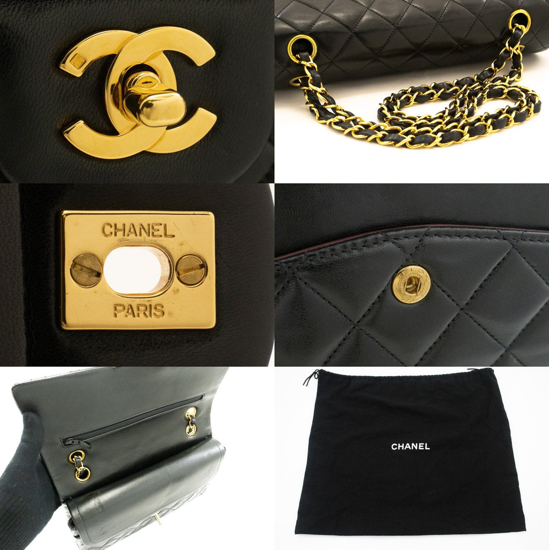 Top Quality Chanel Classic Double New 10" Chain Shoulder Bag Black Lambskin