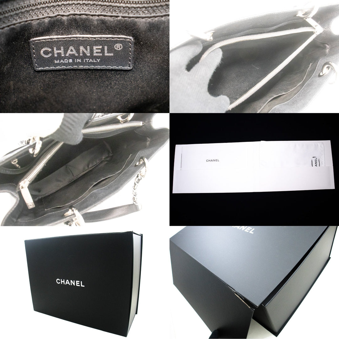 Chanel Caviar GST 13" Grand Shopping Tote Chain Shoulder Bag Black