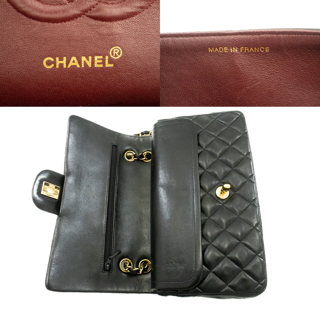 Top Quality Chanel Classic Double New 10" Chain Shoulder Bag Black Lambskin