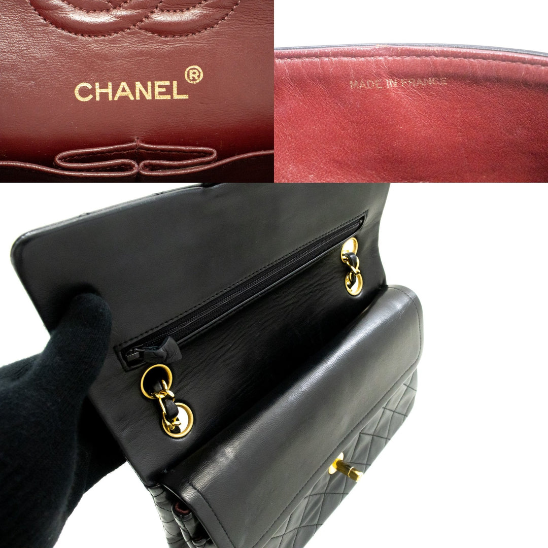 Chanel Classic Double New 9" Chain Shoulder Bag Black Lambskin