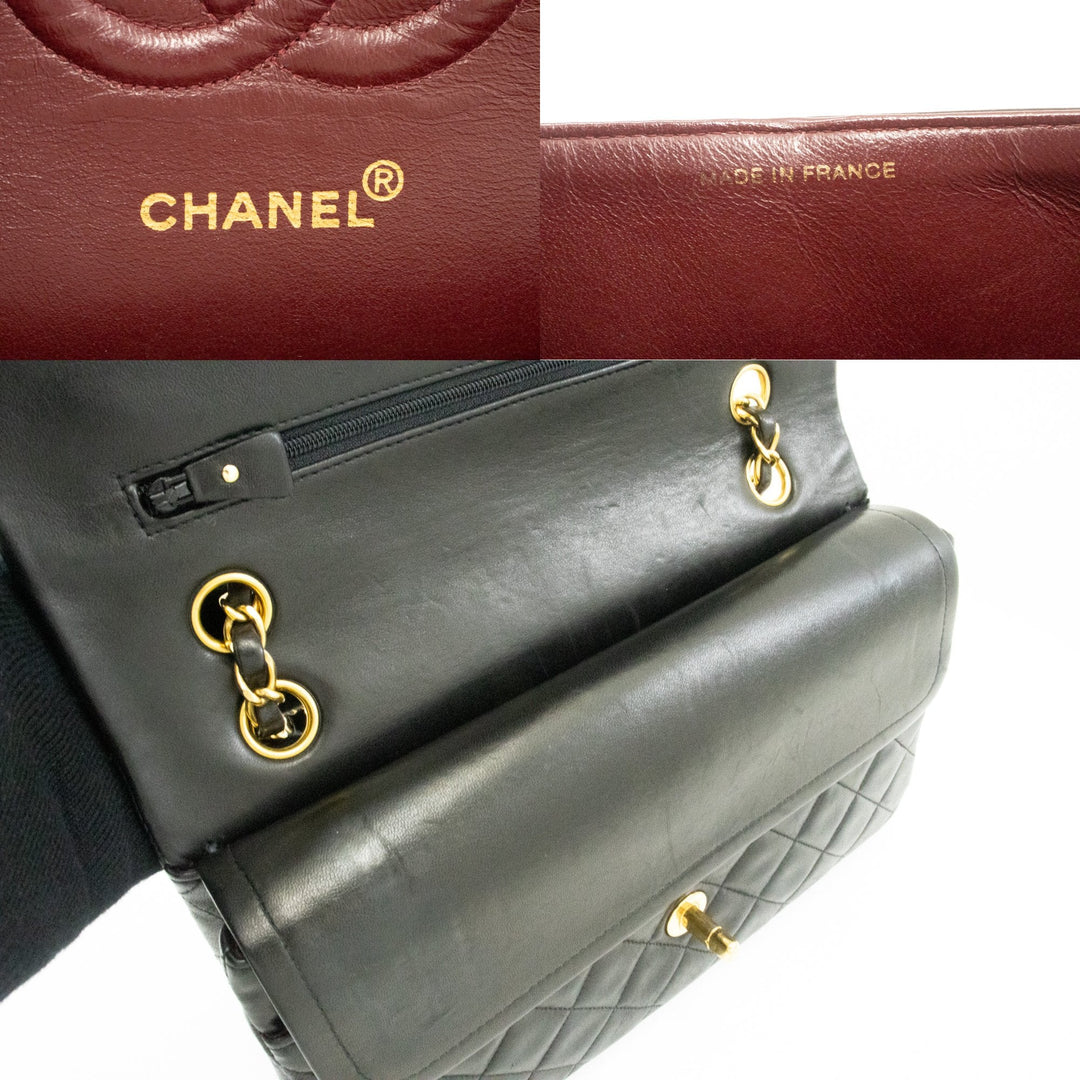 Top Quality Chanel Classic Double New 10" Chain Shoulder Bag Black Lambskin
