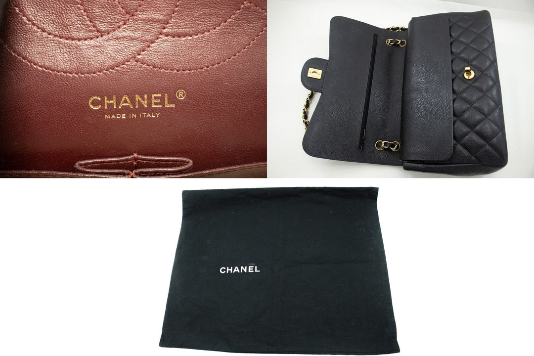 Top Quality Chanel Classic Large 11" Chain Shoulder Bag W New Black Caviar