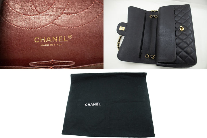 Top Quality Chanel Classic Large 11" Chain Shoulder Bag W New Black Caviar