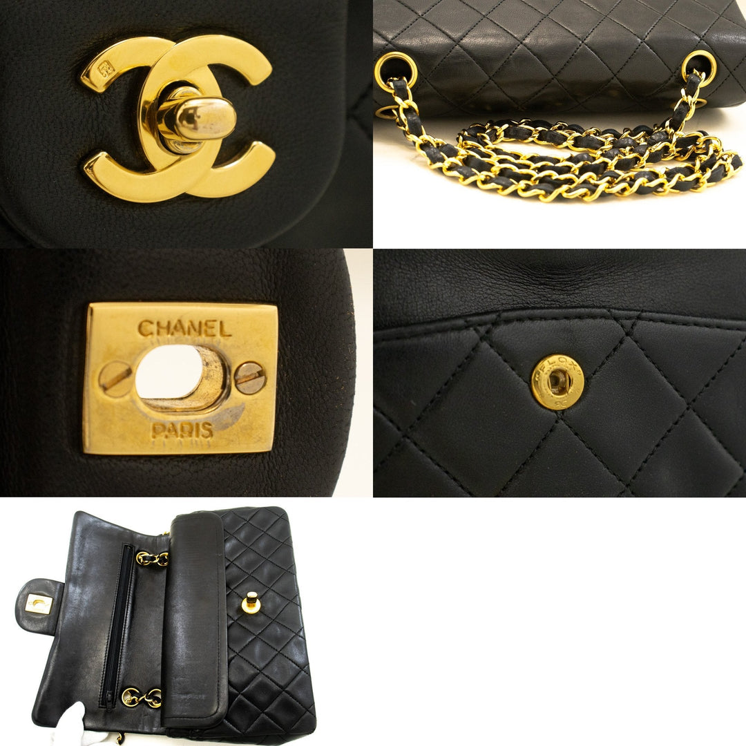 Chanel Classic Double New 9" Chain Shoulder Bag Black Lambskin