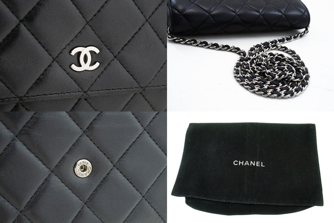 Chanel Black Classic Wallet On Chain WOC Shoulder Bag Lambskin SV