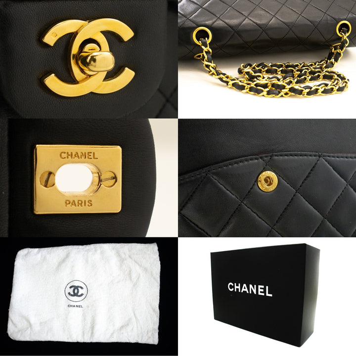 Top Quality Chanel Classic Double New 10" Chain Shoulder Bag Black Lambskin