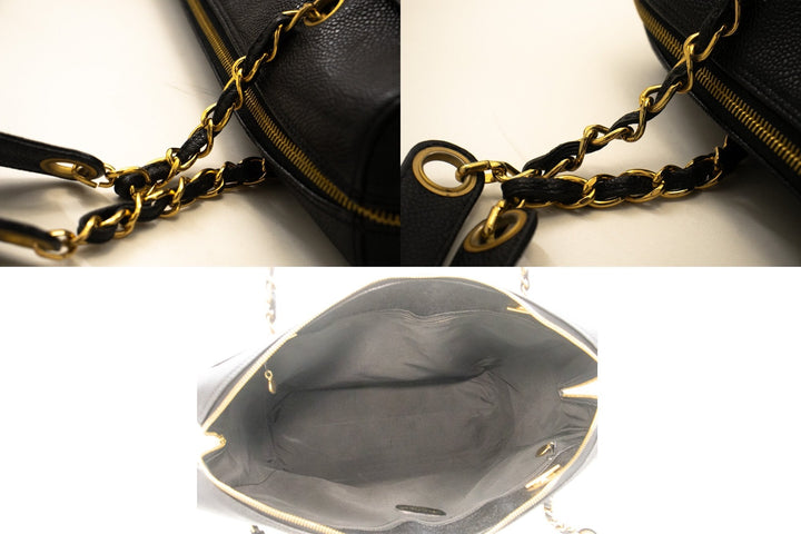 Chanel Caviar Big Large Chain Shoulder Bag Black Leather Gold Zip