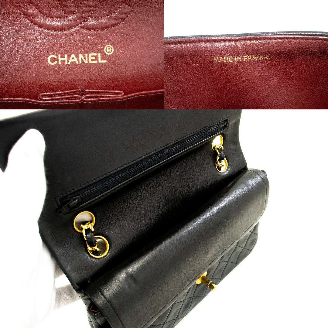 Chanel Classic Double New 9" Chain Shoulder Bag Black Lambskin