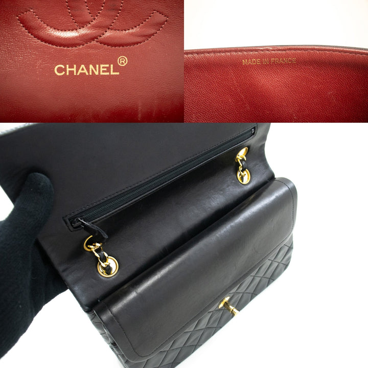 Top Quality Chanel Classic Double New 10" Chain Shoulder Bag Black Lambskin