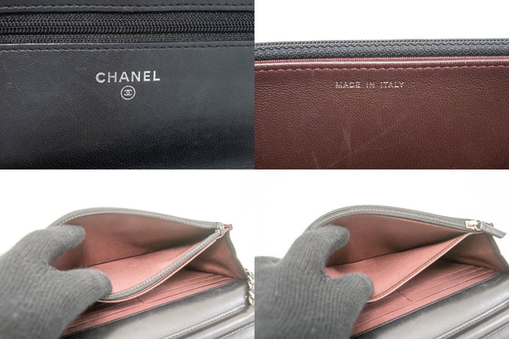 Chanel Black Classic Wallet On Chain WOC Shoulder Bag Lambskin SV