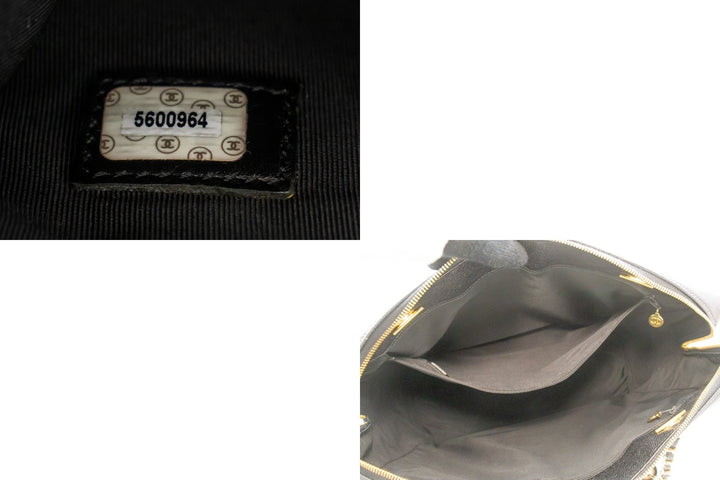Chanel Caviar Big Large Chain Shoulder Bag Black Leather Gold Zip