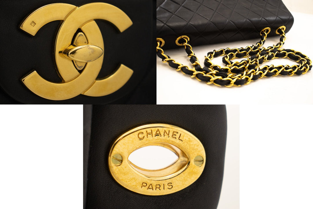 Top Quality Chanel Classic Large 13" New Chain Shoulder Bag Black Lambskin