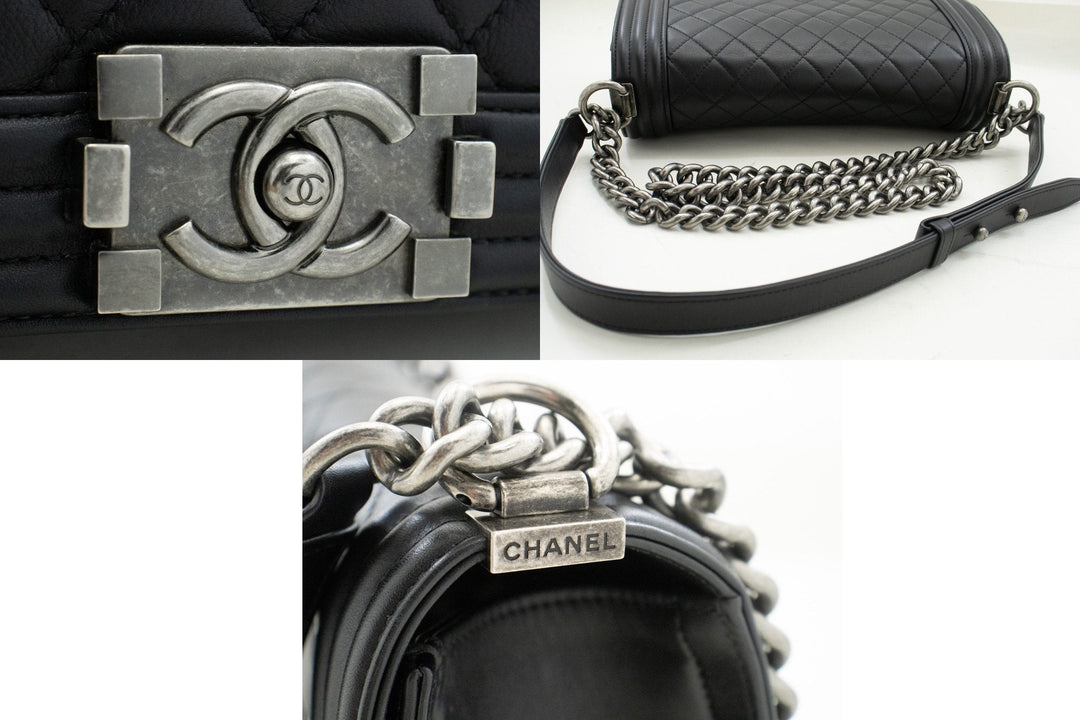 Chanel Boy Chain Shoulder Bag Black Quilted New Calfskin Leather