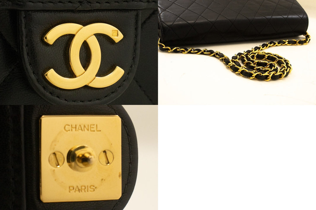 Chanel Chain Shoulder Bag Clutch Black Quilted New Lambskin Purse