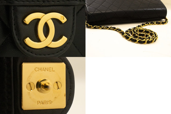 Chanel Chain Shoulder Bag Clutch Black Quilted New Lambskin Purse