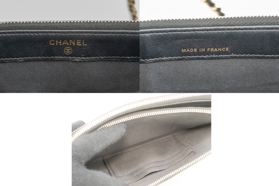 Chanel Boy Black Caviar Wallet On Chain WOC Double Zip Shoulder