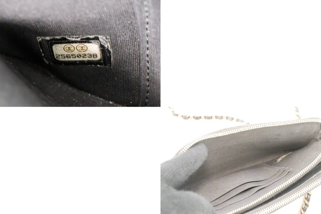 Chanel Boy Black Caviar Wallet On Chain WOC Double Zip Shoulder