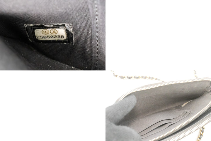 Chanel Boy Black Caviar Wallet On Chain WOC Double Zip Shoulder