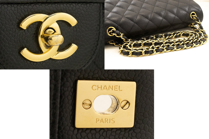 Top Quality Chanel Classic Large 11" Grained Calfskin Chain Shoulder Bag Black