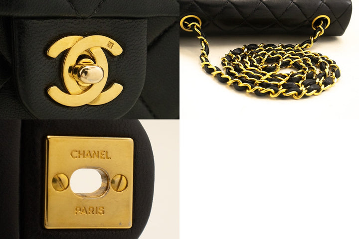 Chanel Mini Square Small Chain Shoulder Bag Crossbody Black Lamb