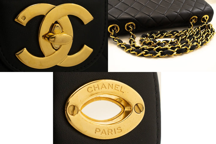 Top Quality Chanel Classic Large 11" Chain Shoulder Bag New Black Lambskin