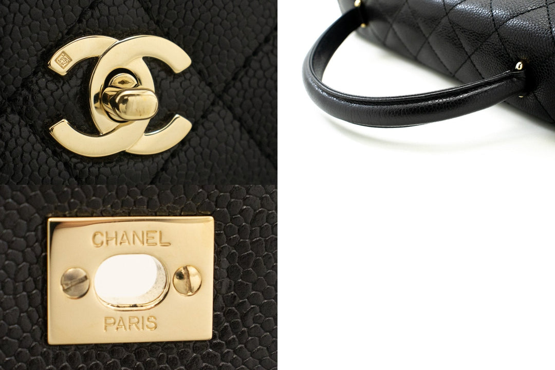Chanel Caviar Handbag Top Handle Bag Kelly Black New Leather Gold