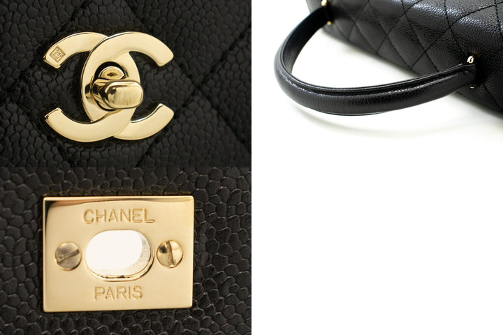 Chanel Caviar Handbag Top Handle Bag Kelly Black New Leather Gold
